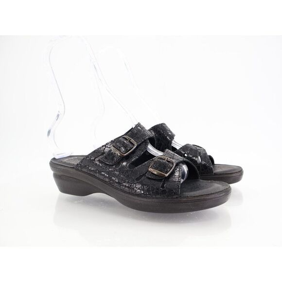 Flexus Italy Women's Sandal Size 39 Slide Adjustable Black Leather Anatomic Croc - Picture 1 of 9